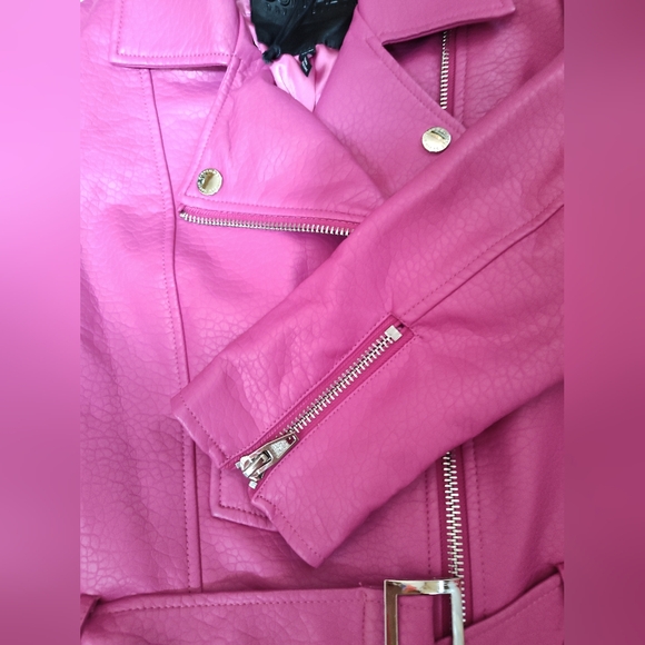 Buffalo David Bitton  hot pink faux leather perfecto moto jacket Sz Xs Unworn - Picture 6 of 12